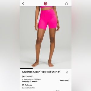 LIKE NEW SONIC PINK lululemon align shorts